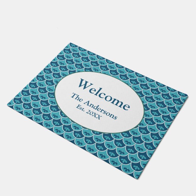Scallop Floral Pattern Custom Colours Doormat (Angled)