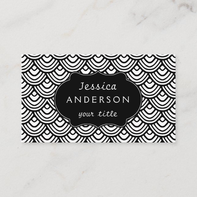 Scallop Scale Pattern Black and White Classy Business Card (Front)