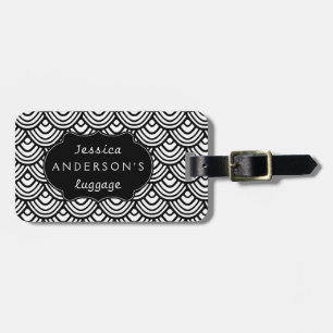Scallop Scale Pattern Personalised Black and White Luggage Tag