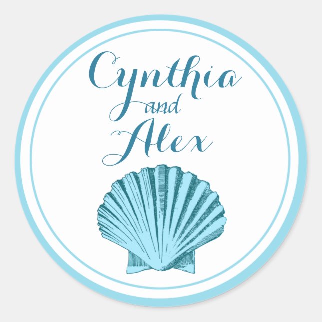 Scallop Seashell Beach Wedding | mint blue Classic Round Sticker (Front)