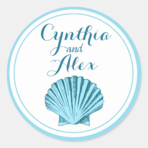 Scallop Seashell Beach Wedding   mint blue Classic Round Sticker