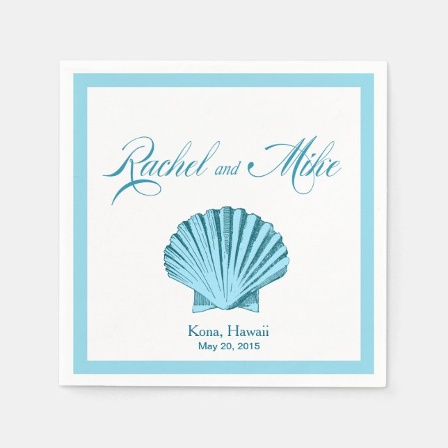 Scallop Seashell Beach Wedding | mint blue Napkin (Front)