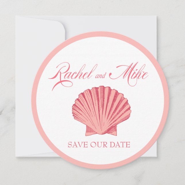 Scallop Seashell Beach Wedding | pink Invitation (Front)