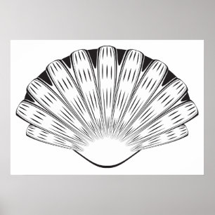 Scallop Seashell Minimalist Black and White Poster