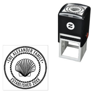 Scallop Shell #3 Seashore Family Name Date Estd R Self-inking Stamp