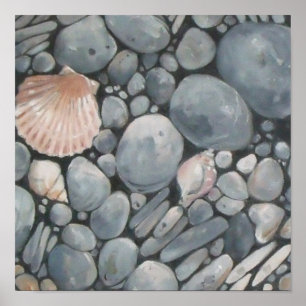 Scallop Shell and Black Stones Poster