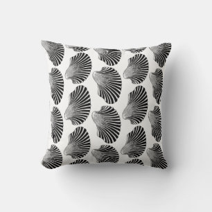 Scallop Shell Block Print, Black and White Cushion