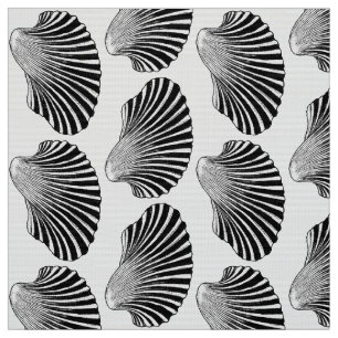 Scallop Shell Block Print, Black and White  Fabric