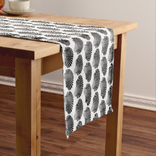 Scallop Shell Block Print, Black and White  Short Table Runner