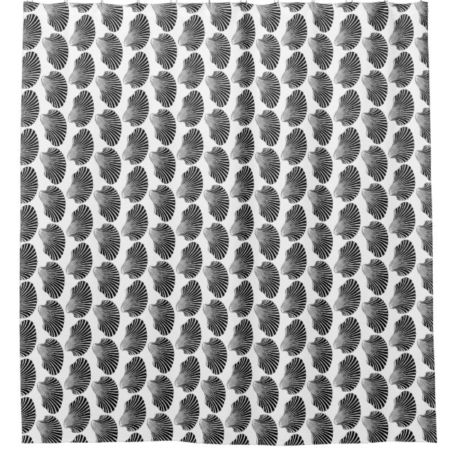 Scallop Shell Block Print, Black and White Shower Curtain (Front)