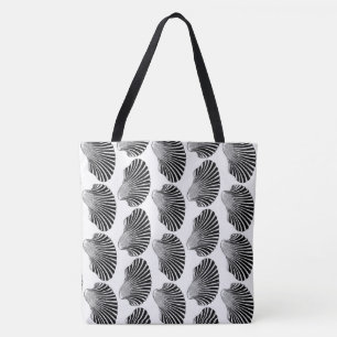 Scallop Shell Block Print, Black and White Tote Bag