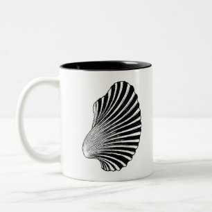 Scallop Shell Block Print, Black and White Two-Tone Coffee Mug