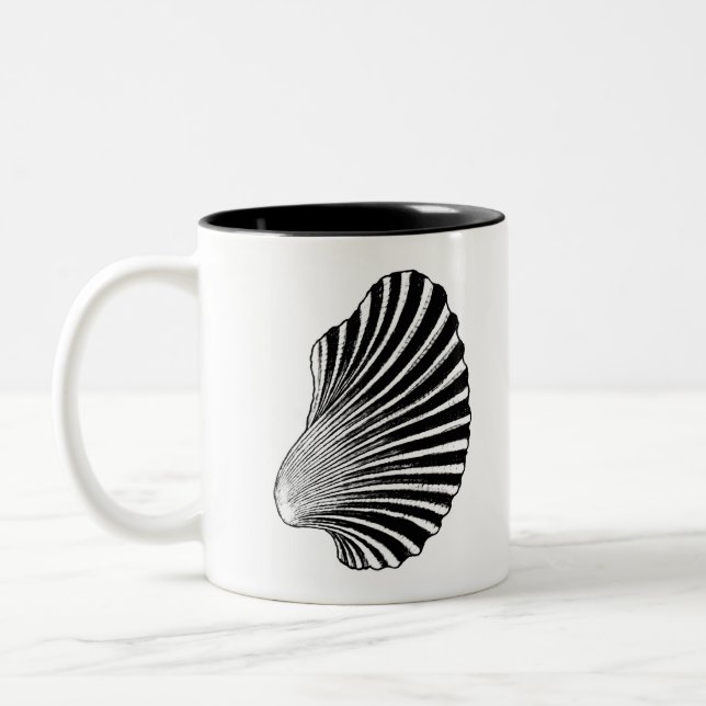 Scallop Shell Block Print, Black and White Two-Tone Coffee Mug (Left)