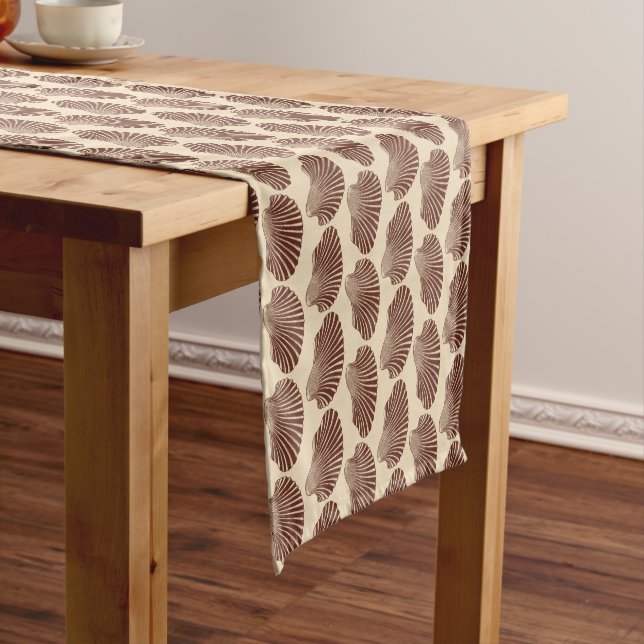 Scallop Shell Block Print, Brown and Beige   Short Table Runner (In Situ)