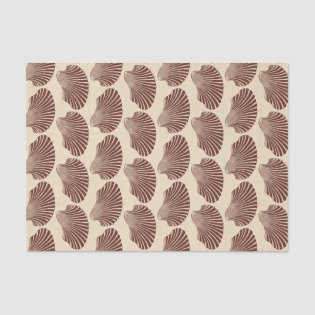 Scallop Shell Block Print, Brown and Beige   Tissue Paper (Front)
