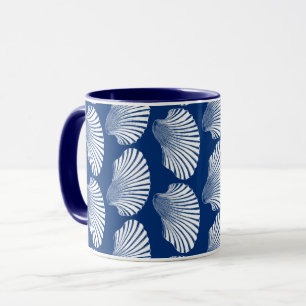 Scallop Shell Block Print, Cobalt Blue and White Mug