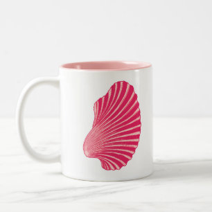 Scallop Shell Block Print, Coral Pink and White Two-Tone Coffee Mug