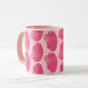 Scallop Shell Block Print, Fuchsia and Pale Pink  Mug