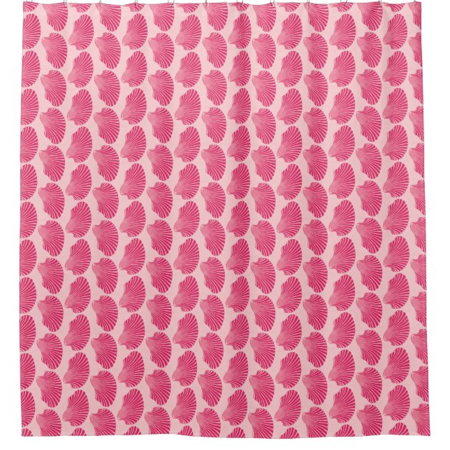 Scallop Shell Block Print, Fuchsia and Pale Pink Shower Curtain (Front)
