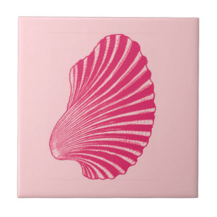 Scallop Shell Block Print, Fuchsia and Pale Pink  Tile