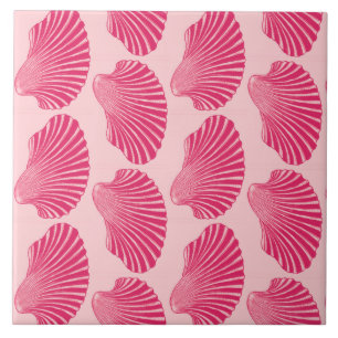Scallop Shell Block Print, Fuchsia and Pale Pink Tile