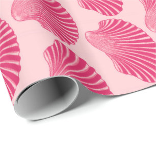 Scallop Shell Block Print, Fuchsia and Pale Pink Wrapping Paper
