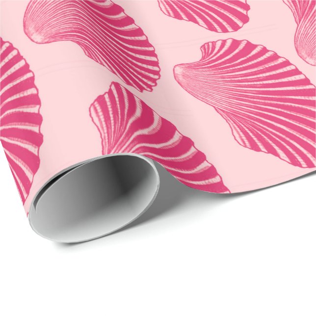 Scallop Shell Block Print, Fuchsia and Pale Pink Wrapping Paper (Roll Corner)
