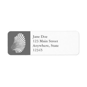 Scallop Shell Block Print, Gray / Grey and White