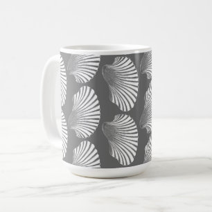 Scallop Shell Block Print, Grey and White Coffee Mug
