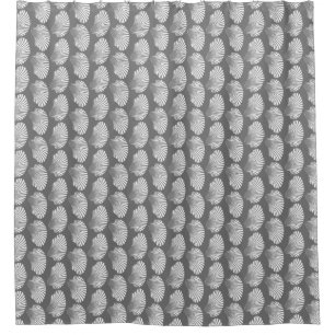Scallop Shell Block Print, Grey and White Shower Curtain
