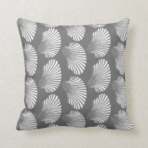 Scallop Shell Block Print, Grey / Grey and White Cushion