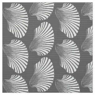 Scallop Shell Block Print, Grey / Grey and White Fabric