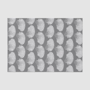 Scallop Shell Block Print, Grey / Grey and White Tissue Paper