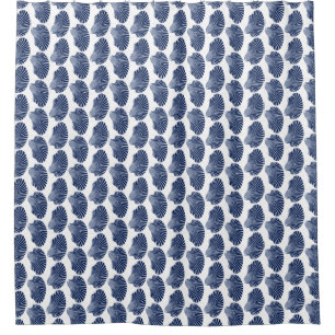 Scallop Shell Block Print, Indigo and White Shower Curtain