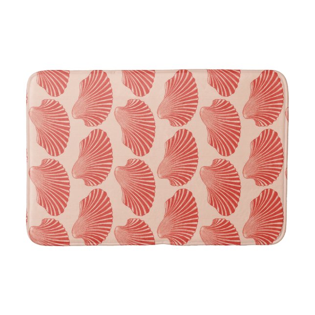 Scallop Shell Block Print, Light Coral Orange Bath Mat (Front)