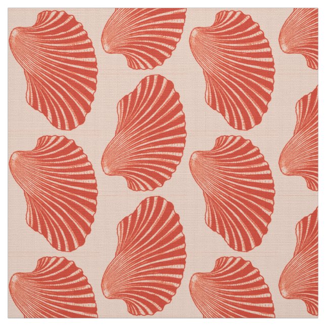 Scallop Shell Block Print, Light Coral Orange  Fabric (Swatch)