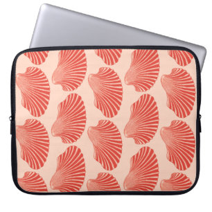 Scallop Shell Block Print, Light Coral Orange Laptop Sleeve