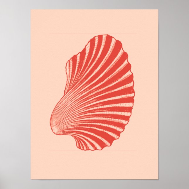 Scallop Shell Block Print, Light Coral Orange Poster (Front)
