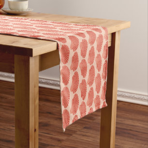 Scallop Shell Block Print, Light Coral Orange Short Table Runner