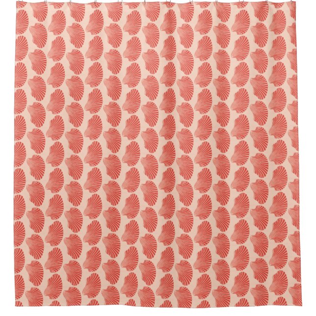 Scallop Shell Block Print, Light Coral Orange Shower Curtain (Front)