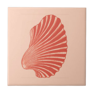 Scallop Shell Block Print, Light Coral Orange  Tile