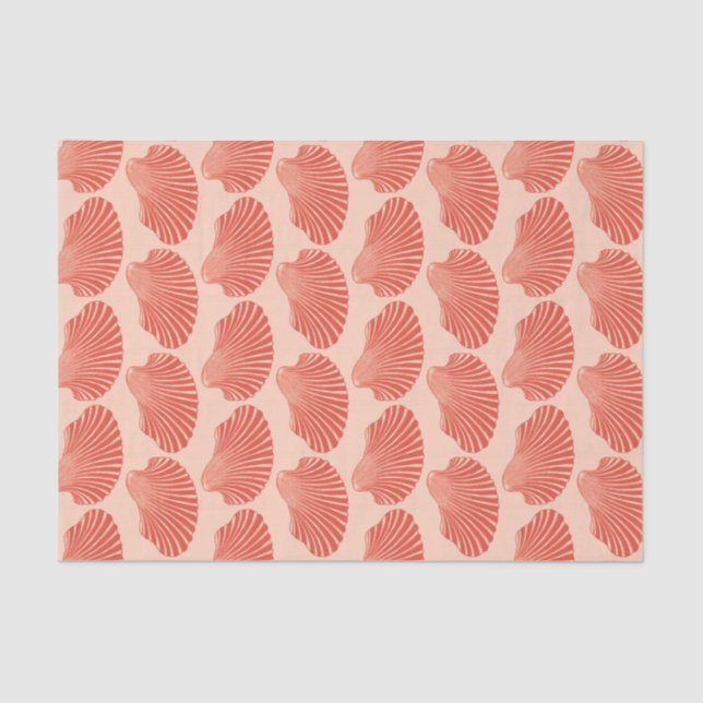 Scallop Shell Block Print, Light Coral Orange  Tissue Paper (Front)