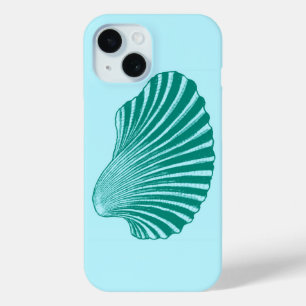 Scallop Shell Block Print, Turquoise and Aqua iPhone 15 Case