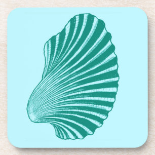 Scallop Shell Block Print, Turquoise and Aqua Coaster