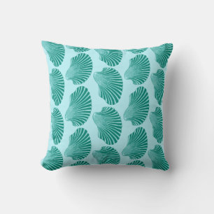 Scallop Shell Block Print, Turquoise and Aqua Cushion