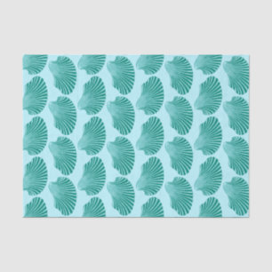 Scallop Shell Block Print, Turquoise and Aqua   Tissue Paper