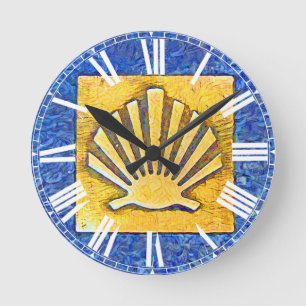 Scallop Shell Camino de Santiago Round Clock