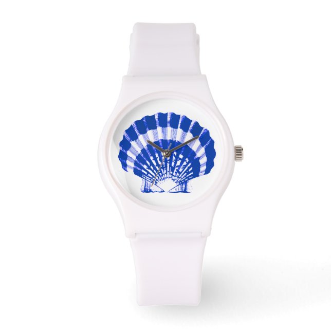 Scallop Shell - cobalt blue and white Watch (Front)