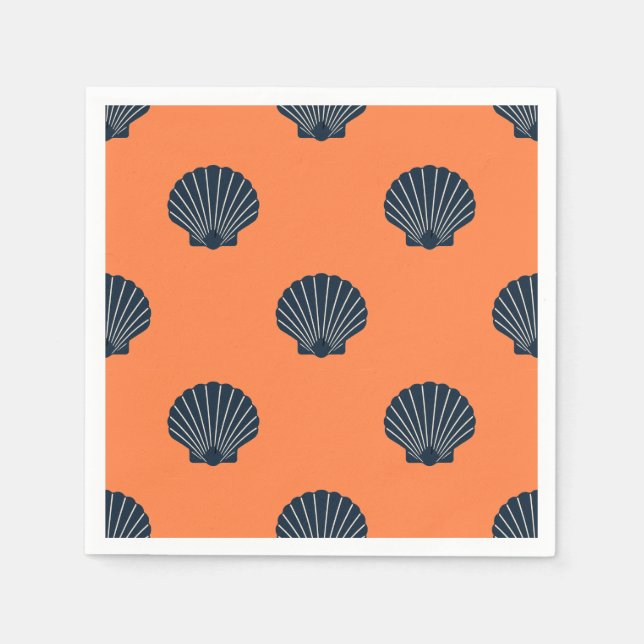 Scallop shell cocktail napkins salmon and navy (Front)