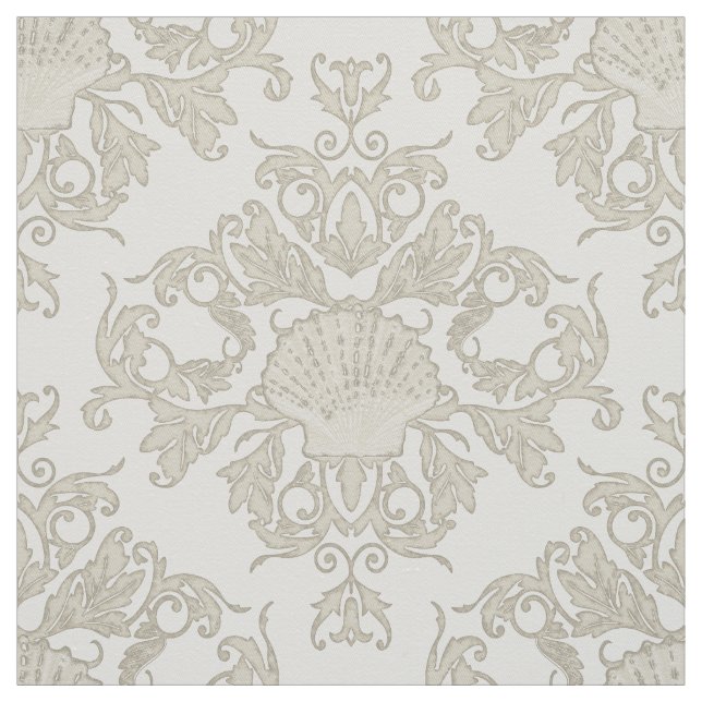 Scallop Shell Leaf Scroll Damask Ocean Beach Shore Fabric (Swatch)